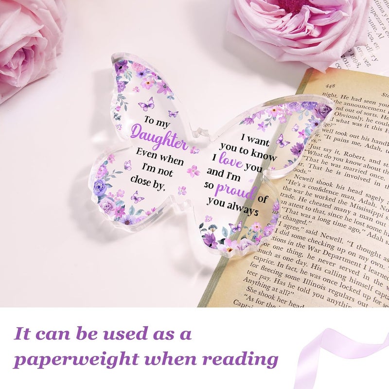 Glydein Valentines Day Gift for Daughter from Mom Dad, Unique Purple Butterfly Acrylic Plaque Desk Decor, Christmas Birthday Gifts for Daughter Adult Graduation, 5 x 3.8 x 0.5 inches - Image 3